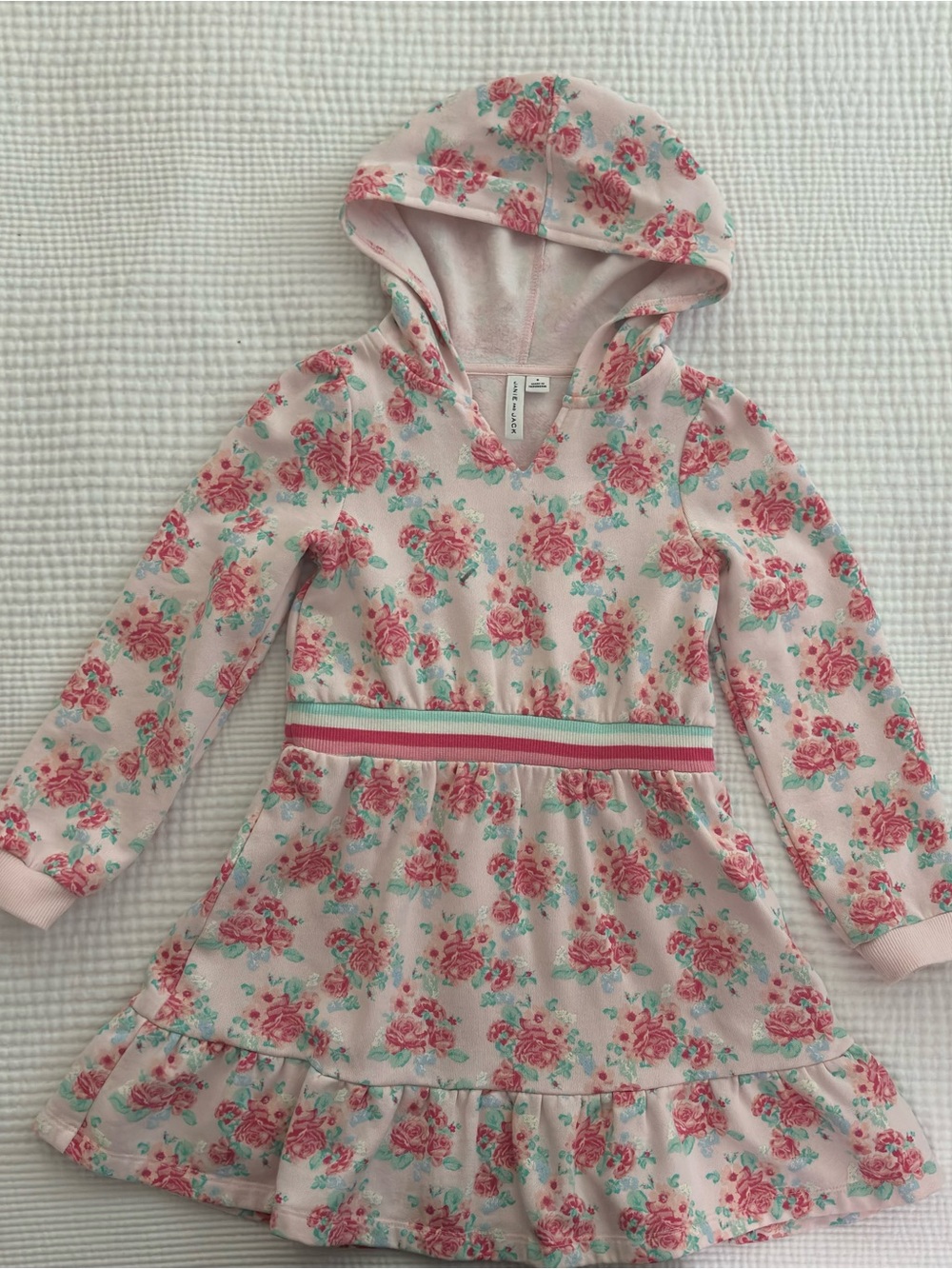 Janie and Jack Floral Hooded Pink Kids Dress with Ruffle Skirt
